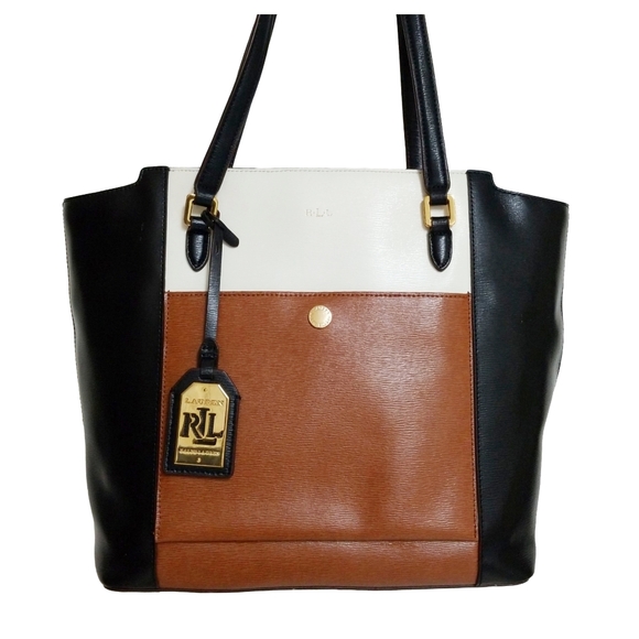 LAUREN Ralph Lauren Color Block Saffiano Leather Shoulder Bag - Picture 15 of 15